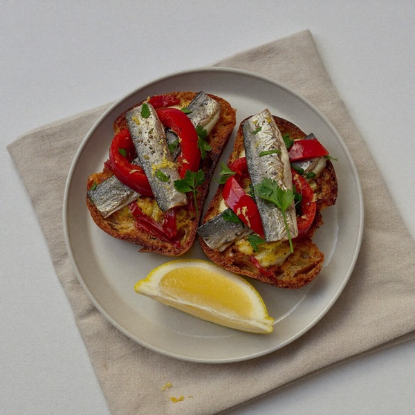 Tartine aux sardines et poivrons rôtis