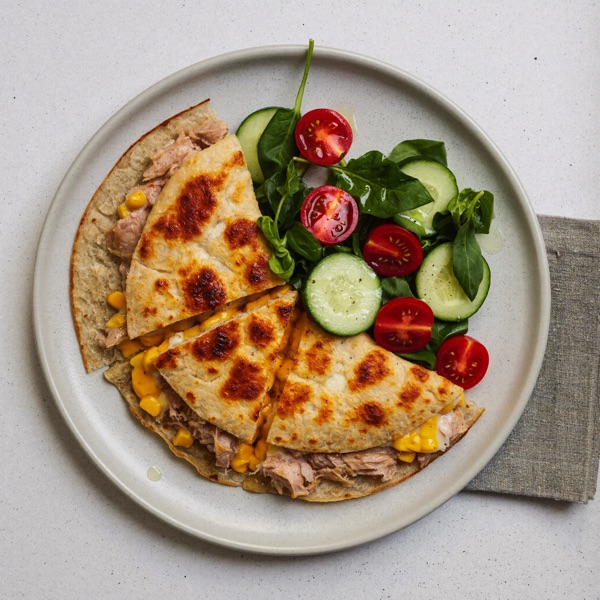 Thunfisch-Mais-Quesadilla mit Beilagensalat