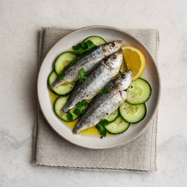 Sardinas sobre Rebanadas de Pepino