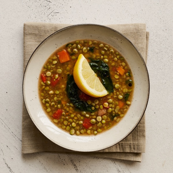 Linsen-Spinat-Suppe mit Zitrone