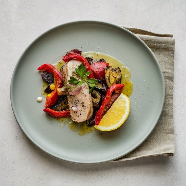 Escalivada de Atún Catalán con Pimientos Asados, Berenjena y Limón