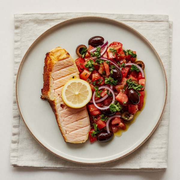 Forelle mit Tomaten-Oliven-Salat